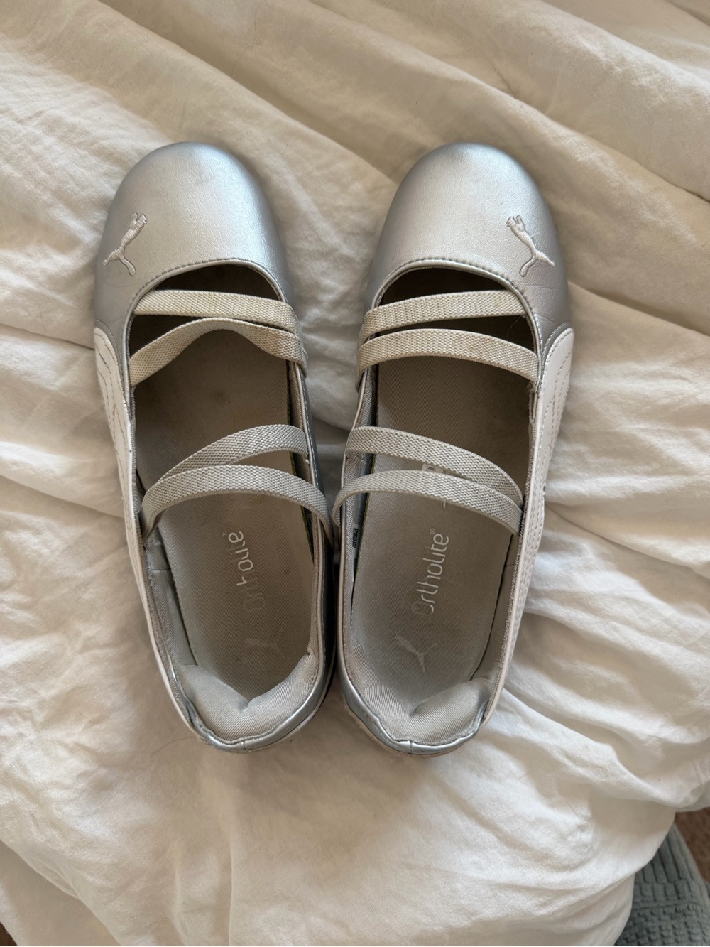 Puma Metallic Silver Elastic-Strap Ballet Flats